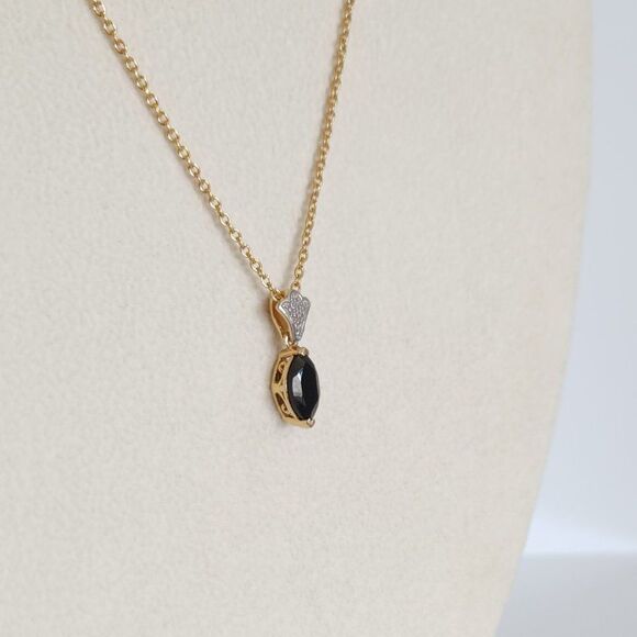 Black Spinel Pendant Necklace 14K YG and Stainless Steel Chain - Picture 6 of 11